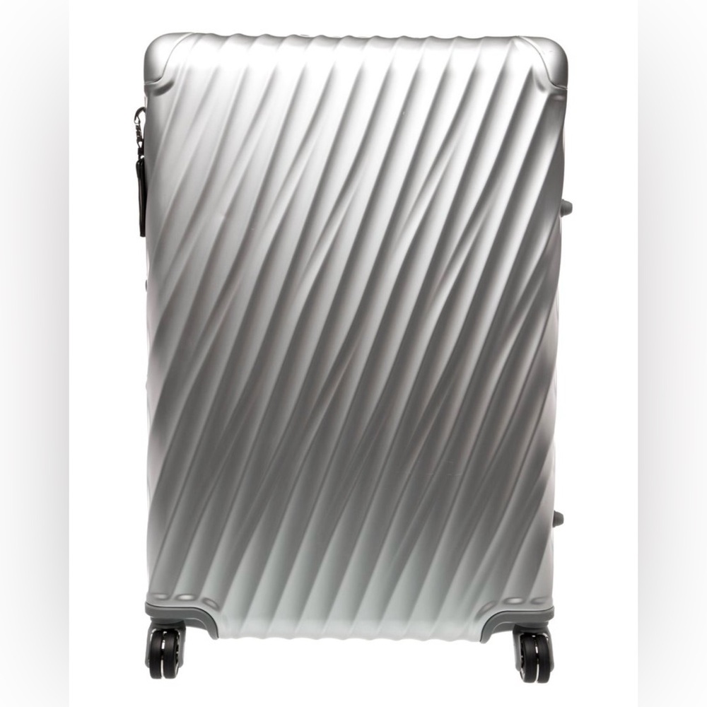 NEW TUMI Silver Hard Shell Suitcase ALUMINUM LARGE LUGGAGE extended travel w tag